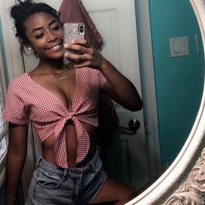 red plaid tie crop top